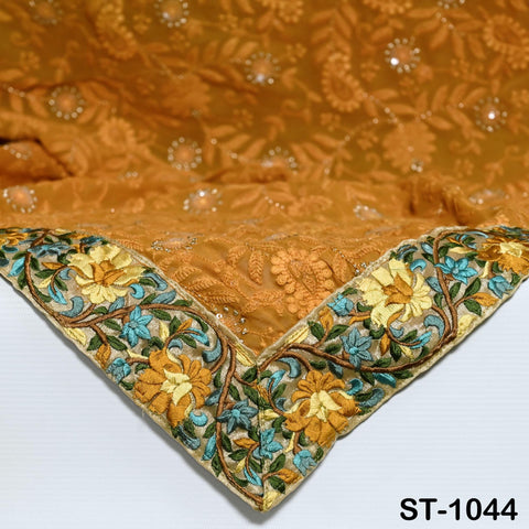 Mustard Yellow Designer Dupatta Chikankari Georgette Chunni, Indian Bridal Veil Lehenga Wedding Wrap Stole Haldi, Gift for Mother