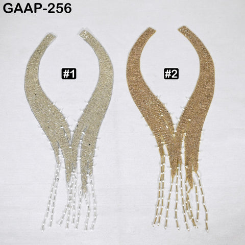 Handcrafted Beaded Collar Applique: Indian Embroidered Neckline Patch