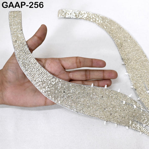 Handcrafted Beaded Collar Applique: Indian Embroidered Neckline Patch