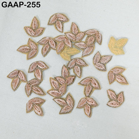 50 Pc Zardozi Embroidered Leaf Appliques (3 cm): Indian Sewing Embellishments Antique Gold, Silver, Rose gold