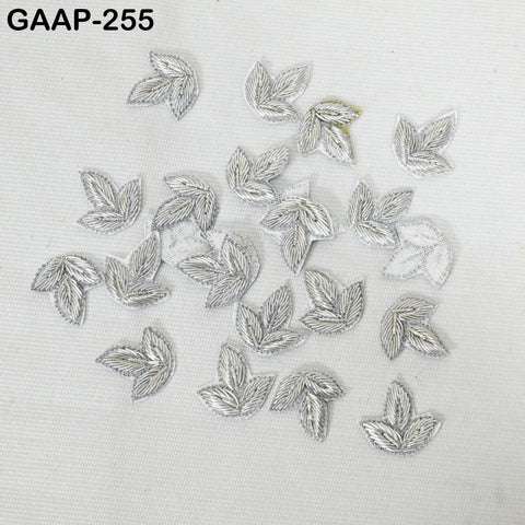 50 Pc Zardozi Embroidered Leaf Appliques (3 cm): Indian Sewing Embellishments Antique Gold, Silver, Rose gold
