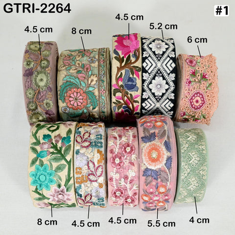 9-yard rolls Assorted Bundle of Trim Scrap Indian Embroidered Saree Ribbon Sari Border Embellishments Trimmings Assorted Colors Design