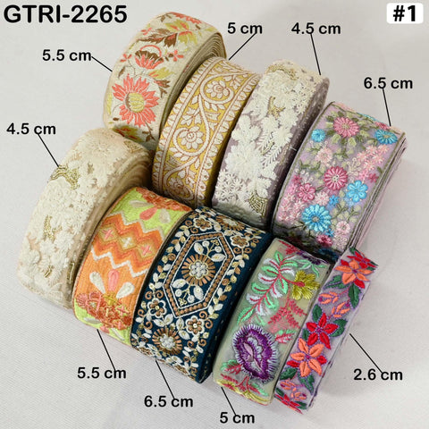 9-yard rolls Assorted Bundle of Trim Scrap Indian Embroidered Saree Ribbon Sari Border Embellishments Trimmings Assorted Colors Design