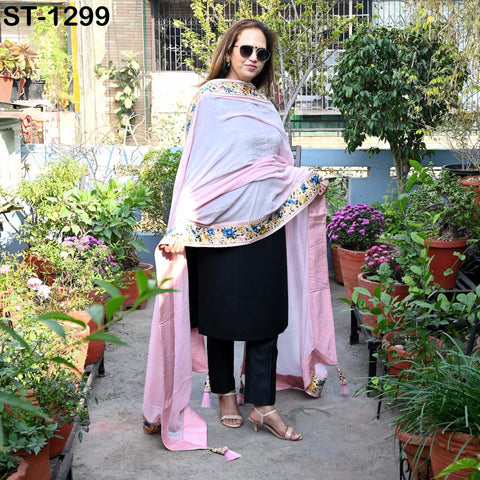 Embroidered Pink Silk Georgette Designer Women Dupatta Bridal Wedding lehenga Chunni/Veil/Scarf Indian Ethnic Dress Stole Gift Bridesmaid