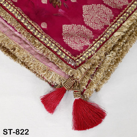 Red Floral Organza Dupatta | Gold Brocade Border | Indian Printed Wedding Scarf | Party Wear Lightweight Dupatta | Women Ethnic Bridal Veil