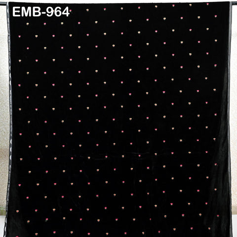 Black Embroidered Velvet Fabric by the yard Sewing DIY Crafting Wedding Dress Costumes Full Length Coats Shift Dresses Quilting Indian