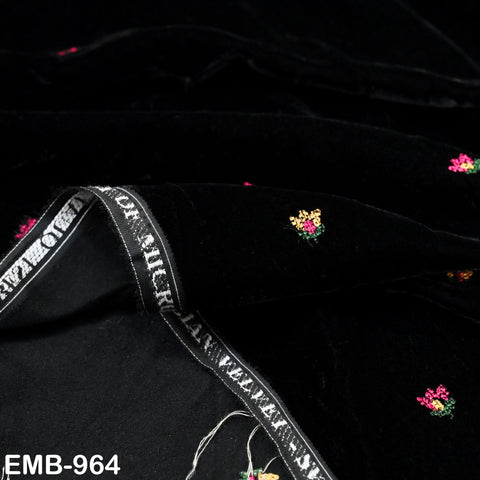 Black Embroidered Velvet Fabric by the yard Sewing DIY Crafting Wedding Dress Costumes Full Length Coats Shift Dresses Quilting Indian