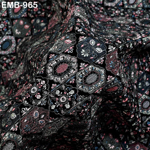 Embroidery Velvet Fabric by the yard for Indian Wedding Dress Regency Reticules, Victorian Handbags, Clutches, Marie Antoinette Junk Journal