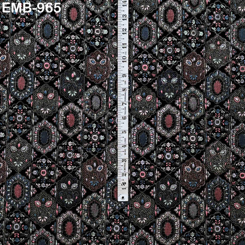 Embroidery Velvet Fabric by the yard for Indian Wedding Dress Regency Reticules, Victorian Handbags, Clutches, Marie Antoinette Junk Journal