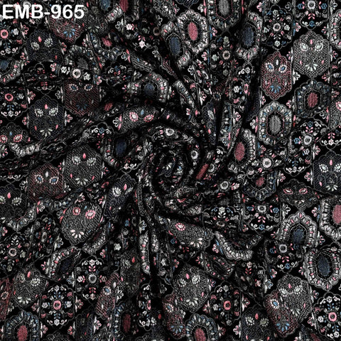 Embroidery Velvet Fabric by the yard for Indian Wedding Dress Regency Reticules, Victorian Handbags, Clutches, Marie Antoinette Junk Journal