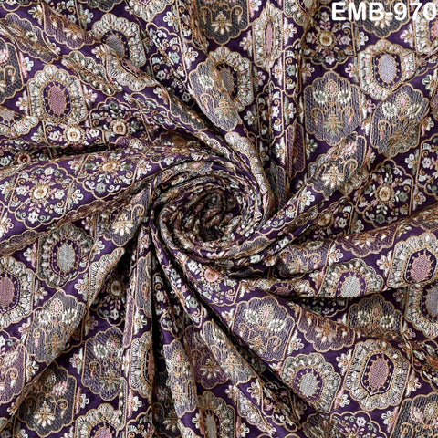 Mauve Embroidered Fabric by the yard Sewing DIY Crafting Embroidery Dresses Costumes Regency Reticules Victorian Handbags Junk Journals