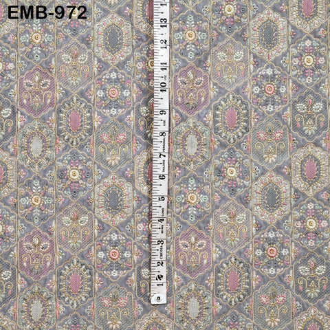 Grey Embroidery Velvet Fabric by the yard for Wedding Dress Regency Reticules, Victorian Handbags, Clutches, Marie Antoinette Junk Journal