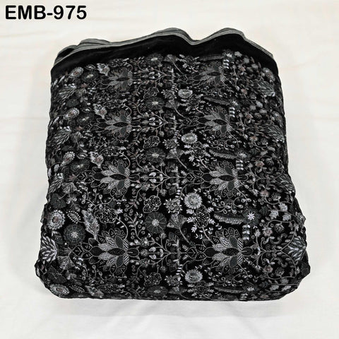 Black Indian Embroidered Velvet Fabric by the yard Sewing DIY Crafting Wedding Dress Costumes Doll Cushion Cover Table Runner Quilting