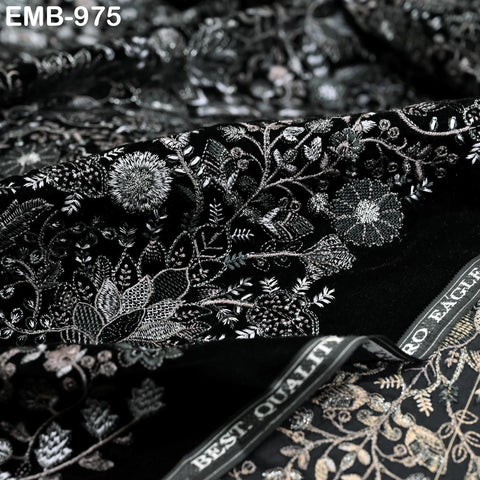 Black Indian Embroidered Velvet Fabric by the yard Sewing DIY Crafting Wedding Dress Costumes Doll Cushion Cover Table Runner Quilting