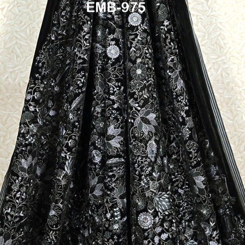 Black Indian Embroidered Velvet Fabric by the yard Sewing DIY Crafting Wedding Dress Costumes Doll Cushion Cover Table Runner Quilting