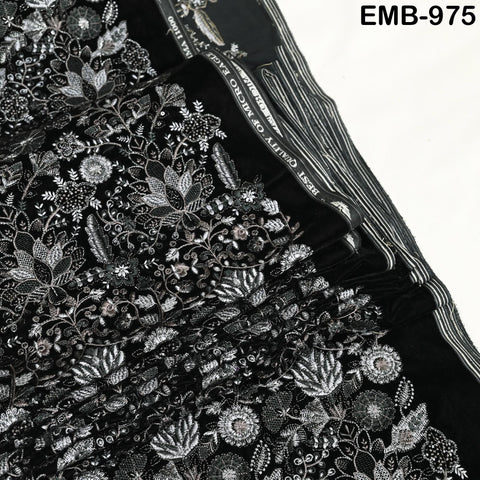 Black Indian Embroidered Velvet Fabric by the yard Sewing DIY Crafting Wedding Dress Costumes Doll Cushion Cover Table Runner Quilting