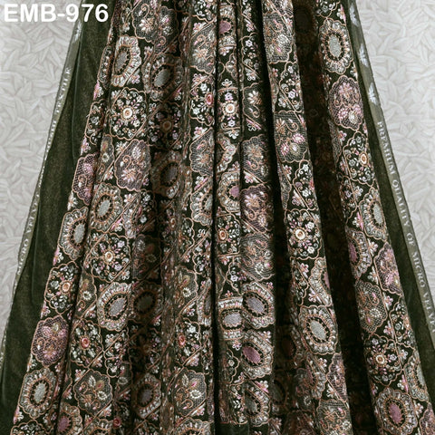 Olive Green Embroidery Velvet Fabric by the yard Wedding Dress Regency Reticules Victorian Handbags, Clutches, Marie Antoinette Junk Journal