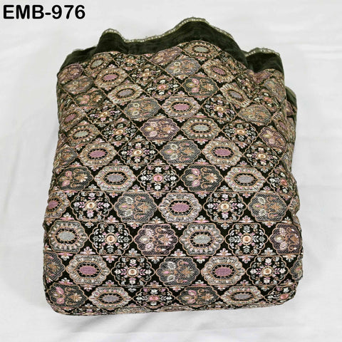 Olive Green Embroidery Velvet Fabric by the yard Wedding Dress Regency Reticules Victorian Handbags, Clutches, Marie Antoinette Junk Journal