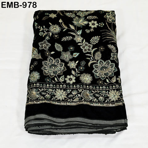 Black Indian Embroidered Velvet Fabric by the yard Sewing DIY Crafting Wedding Dress Costumes Doll Bags Cushion Covers Table Runner Quilting