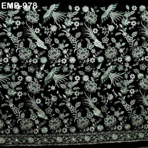 Black Indian Embroidered Velvet Fabric by the yard Sewing DIY Crafting Wedding Dress Costumes Doll Bags Cushion Covers Table Runner Quilting