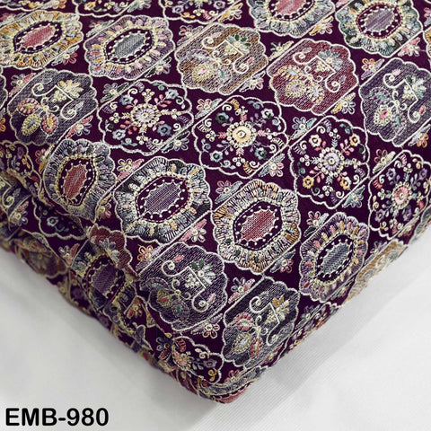 Plum Embroidered Fabric by the yard Sewing DIY Crafting Embroidery Dresses Costumes Regency Reticules Victorian Handbags Junk Journals