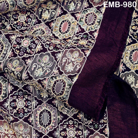 Plum Embroidered Fabric by the yard Sewing DIY Crafting Embroidery Dresses Costumes Regency Reticules Victorian Handbags Junk Journals