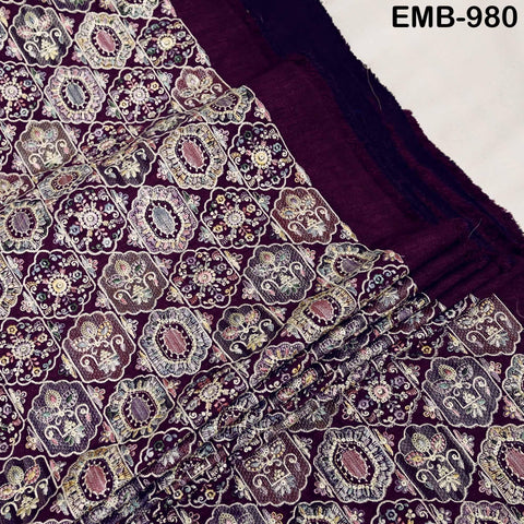 Plum Embroidered Fabric by the yard Sewing DIY Crafting Embroidery Dresses Costumes Regency Reticules Victorian Handbags Junk Journals