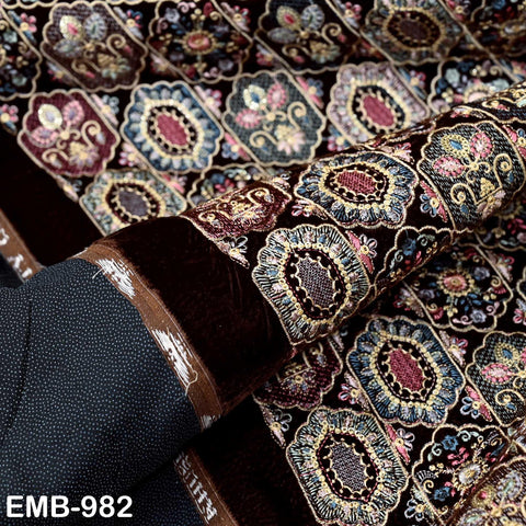 Brown Embroidery Velvet Fabric by the yard Wedding Dress Regency Reticules Victorian Handbags, Clutches, Marie Antoinette Junk Journal