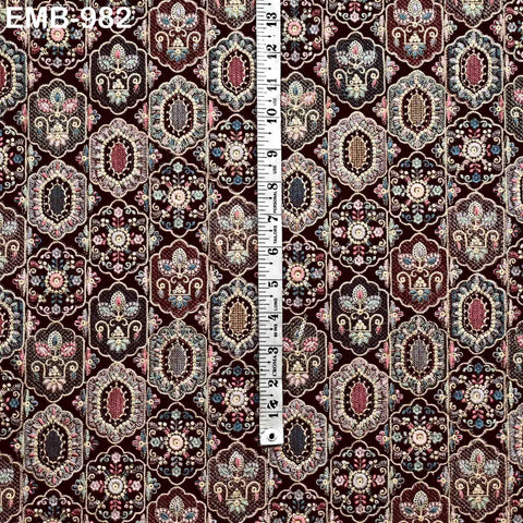 Brown Embroidery Velvet Fabric by the yard Wedding Dress Regency Reticules Victorian Handbags, Clutches, Marie Antoinette Junk Journal