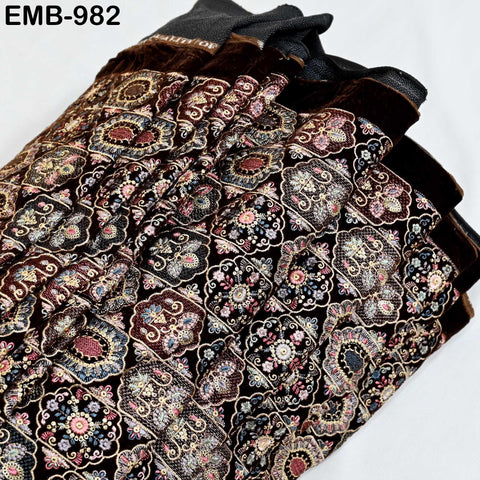 Brown Embroidery Velvet Fabric by the yard Wedding Dress Regency Reticules Victorian Handbags, Clutches, Marie Antoinette Junk Journal