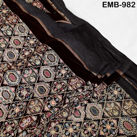 Brown Embroidery Velvet Fabric by the yard Wedding Dress Regency Reticules Victorian Handbags, Clutches, Marie Antoinette Junk Journal