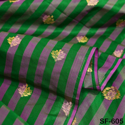70gsm Pure Silk Fabric by The Yard Stripes Brocade Indian Wedding Dress Bridesmaids Costumes Blouses Pants Dresses Home Decor Green Fuchsia