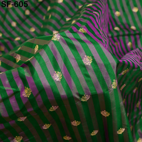 70gsm Pure Silk Fabric by The Yard Stripes Brocade Indian Wedding Dress Bridesmaids Costumes Blouses Pants Dresses Home Decor Green Fuchsia