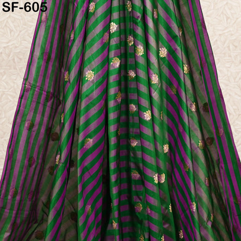70gsm Pure Silk Fabric by The Yard Stripes Brocade Indian Wedding Dress Bridesmaids Costumes Blouses Pants Dresses Home Decor Green Fuchsia