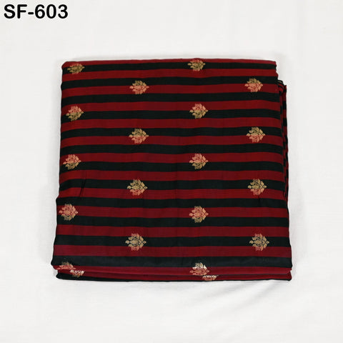 70gsm Pure Silk Fabric by The Yard Stripes Brocade Indian Wedding Dress Bridesmaids Costumes Blouses Pants Dresses Home Decor Red, Black