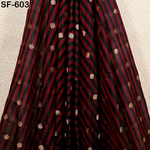 70gsm Pure Silk Fabric by The Yard Stripes Brocade Indian Wedding Dress Bridesmaids Costumes Blouses Pants Dresses Home Decor Red, Black