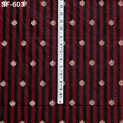 70gsm Pure Silk Fabric by The Yard Stripes Brocade Indian Wedding Dress Bridesmaids Costumes Blouses Pants Dresses Home Decor Red, Black