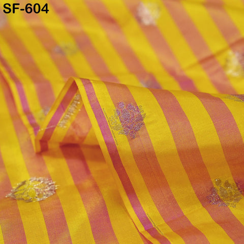 70gsm Pure Silk Fabric by The Yard Stripes Brocade Indian Wedding Dress Bridesmaids Costumes Blouses Pants Dresses Home Decor Magenta Yellow