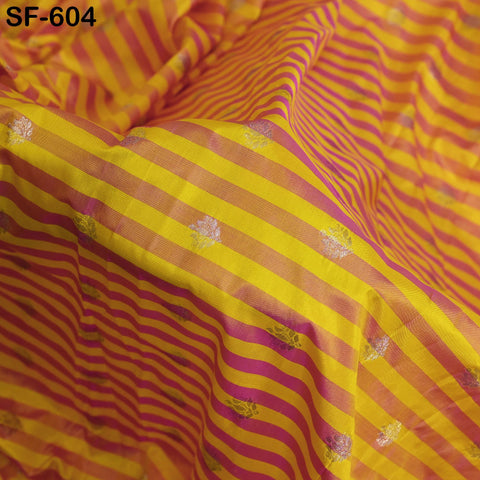 70gsm Pure Silk Fabric by The Yard Stripes Brocade Indian Wedding Dress Bridesmaids Costumes Blouses Pants Dresses Home Decor Magenta Yellow