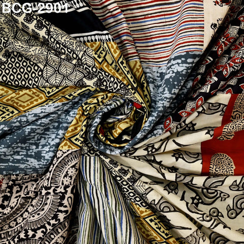 54'' Cotton Stitched Patchwork Fabric by Yard Indian Hand Block Printed Quilting Crafting Curtains Summer Women Kids Apparels Boho Gypsy