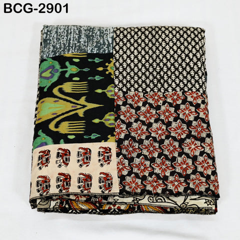 54'' Cotton Stitched Patchwork Fabric by Yard Indian Hand Block Printed Quilting Crafting Curtains Summer Women Kids Apparels Boho Gypsy