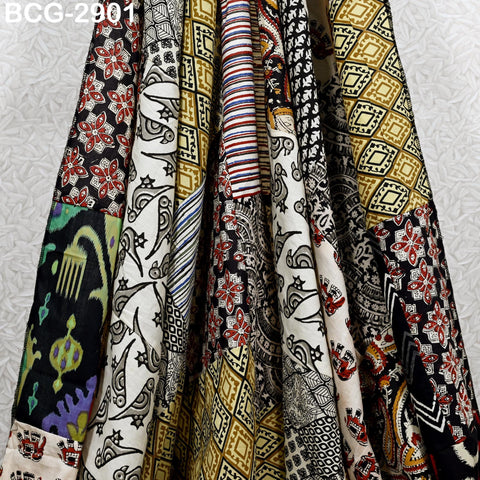 54'' Cotton Stitched Patchwork Fabric by Yard Indian Hand Block Printed Quilting Crafting Curtains Summer Women Kids Apparels Boho Gypsy
