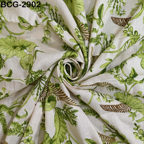 50"Extra Wide Linen fabric by the yard Pure linen Natural Linen Fabric Green Floral Print Women Summer Dresses Shorts Skirts Crafting Sewing