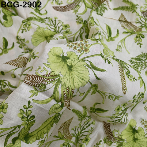 50"Extra Wide Linen fabric by the yard Pure linen Natural Linen Fabric Green Floral Print Women Summer Dresses Shorts Skirts Crafting Sewing