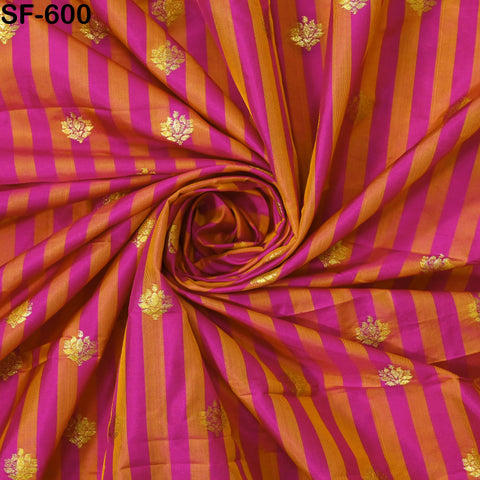70gsm Pure Silk Fabric by The Yard Stripes Brocade Indian Wedding Dress Bridesmaids Costumes Blouses Pants Dresses Home Decor Magenta Orange