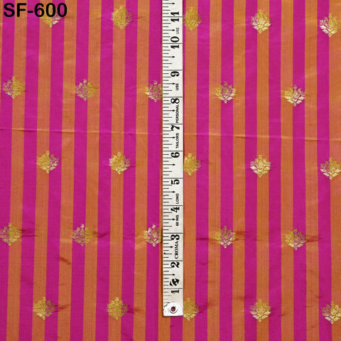 70gsm Pure Silk Fabric by The Yard Stripes Brocade Indian Wedding Dress Bridesmaids Costumes Blouses Pants Dresses Home Decor Magenta Orange