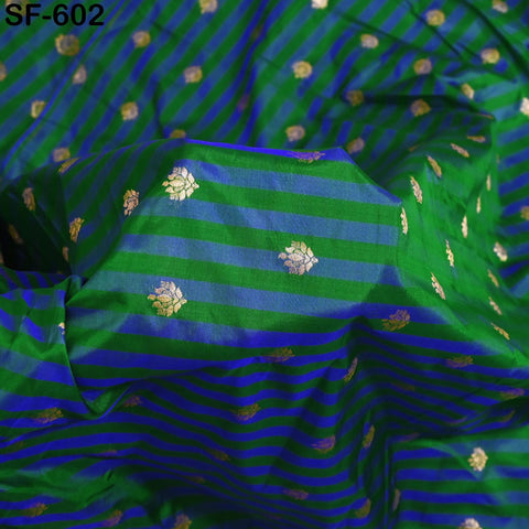70gsm Pure Silk Fabric by The Yard Stripes Brocade Indian Wedding Dress Bridesmaids Costumes Blouses Pants Dresses Home Decor Green Blue