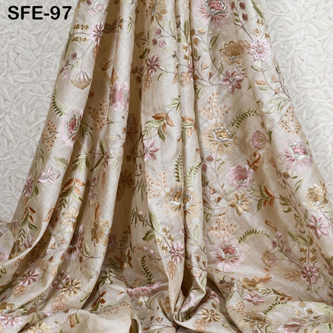 Pure Tussar Silk Embroidered Fabric by yard Indian Ivory Embroidery Raw Silk Wild Natural Handmade Peace Silk Tussah Dress Material