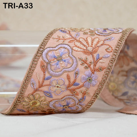 9 Yard Embroidery Peach Ribbon Trim Embellishments DIY Crafting Indian Home Decor Embroidered Decorative Saree Border 60mm Junk Journals