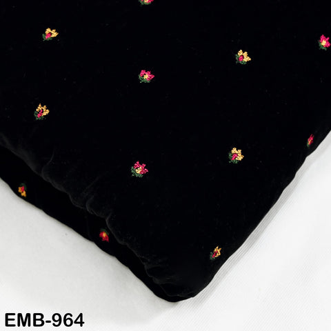 Black Embroidered Velvet Fabric by the yard Sewing DIY Crafting Wedding Dress Costumes Full Length Coats Shift Dresses Quilting Indian